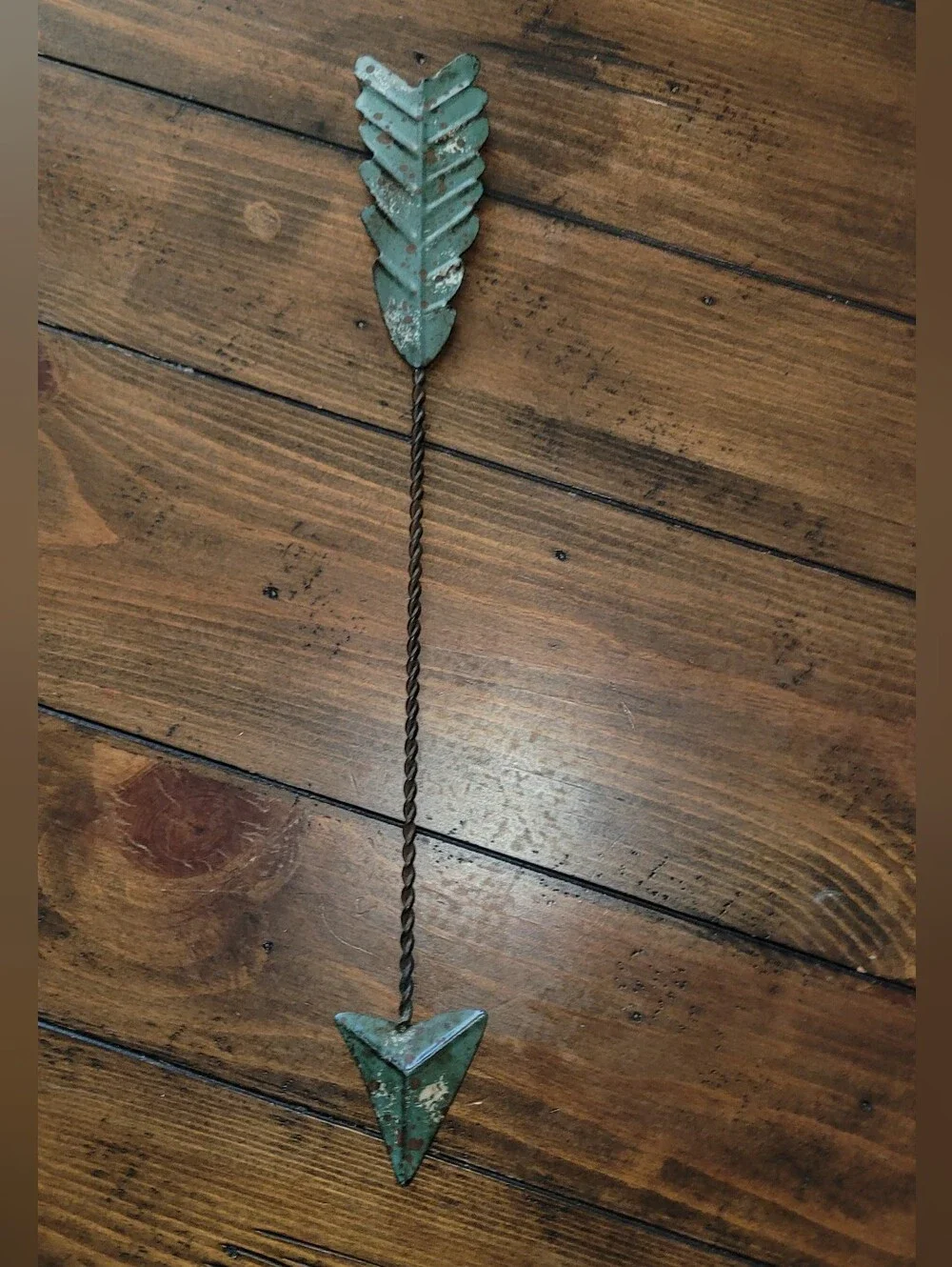 Green Patina Metal Arrow Wall Accent - Rustic Home Wall Decor